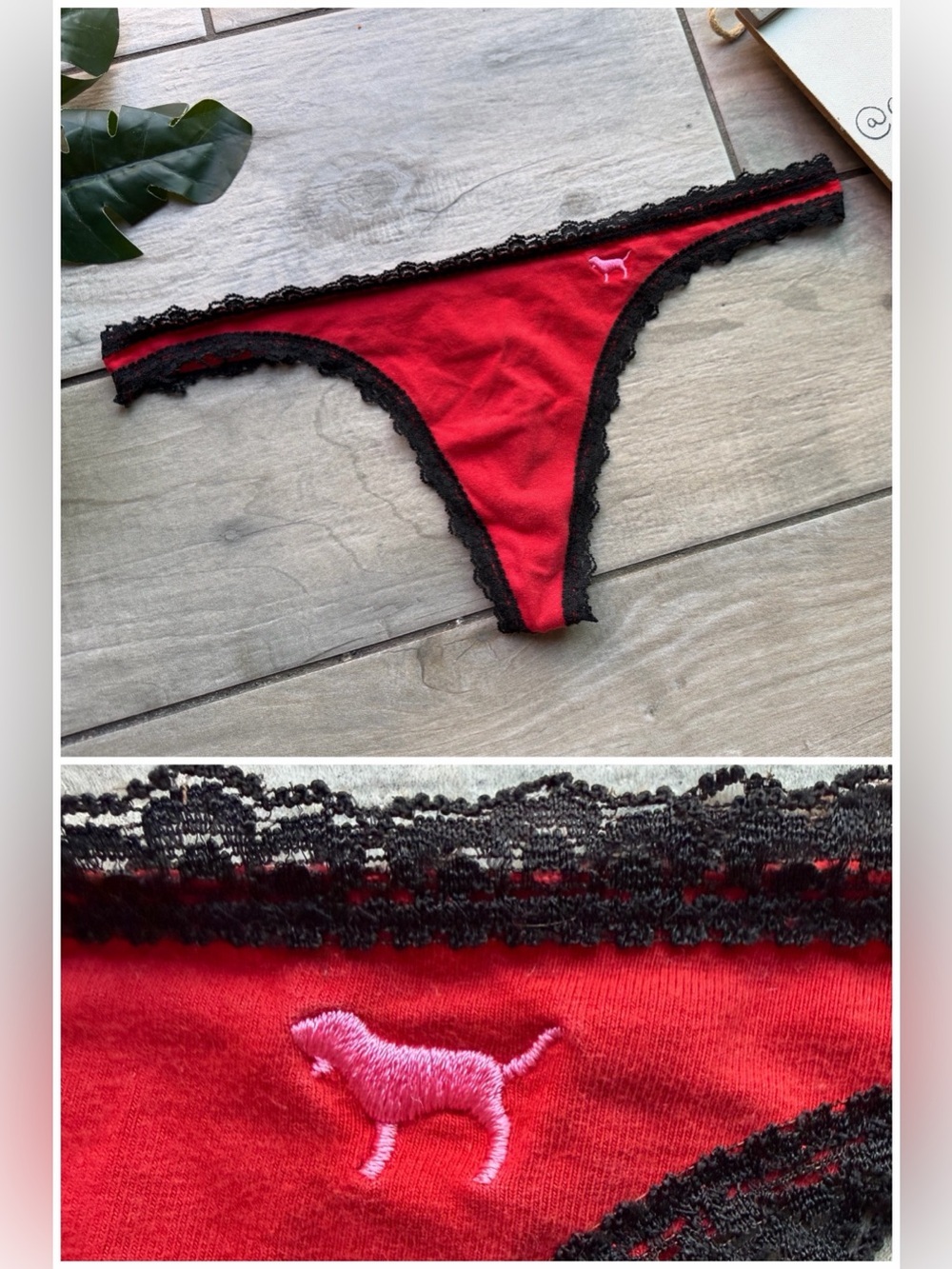Victoria’s Secret Pink Vintage 2010 Extra Low Rise Lace Trim Cotton Thong Size M